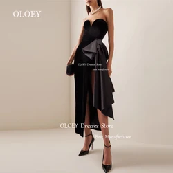 OLOEY Black Velour Straight Formal Evening Dress Pleats Bow Ankle Length High Slit Wedding Party Gown Sweetheart Zip Back Custom