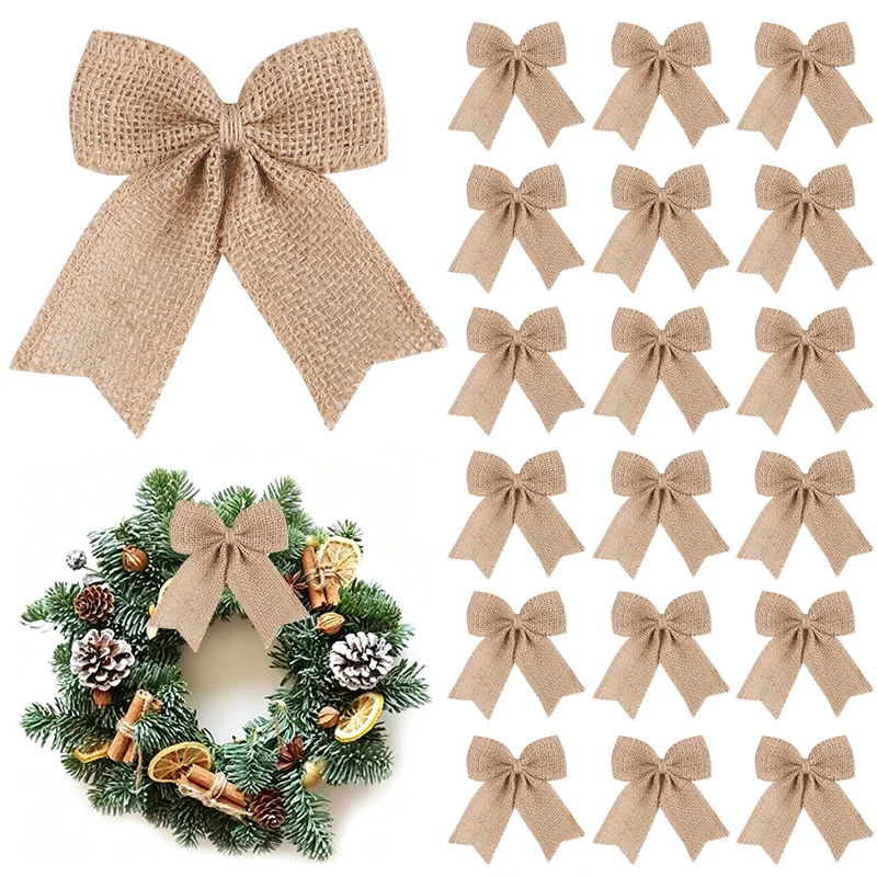 

5/10Pcs Natural Burlap Bows for Wedding Birthday Party DIY Gif Decoration Crafts Christmas Tree New Year Home Ornaments Supplies