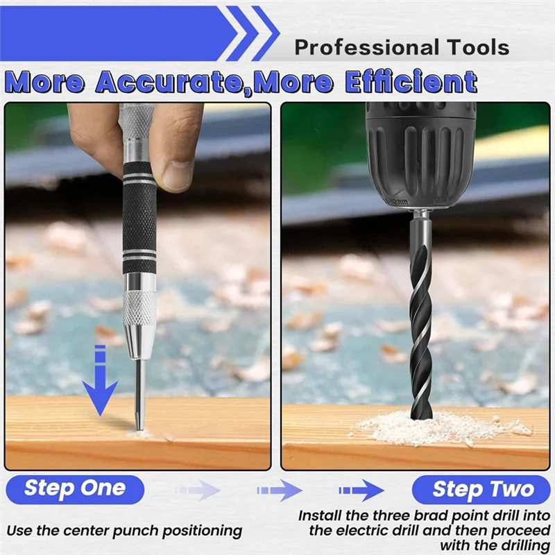 

ABZV-Double Flute Design 13PCS Brad-Point Wood Drill Bit Set With Center Punch For Woodworking Carpentry Chipboard