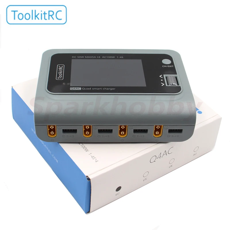 ToolkitRC Q4AC 1-4S XT60 Interface 4 Channel AC 100W 5A Smart Independent output Lithium Battery Balance Charger IPS 3.5 Screen