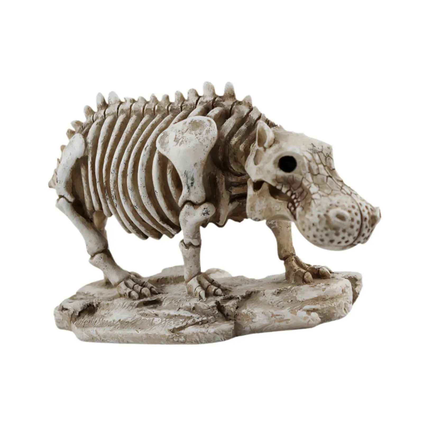 Skeleton Hippo Statue Tabletop Ornament Halloween Gift Collection Decorative Figurine for Entrance Bookshelf Desk Office