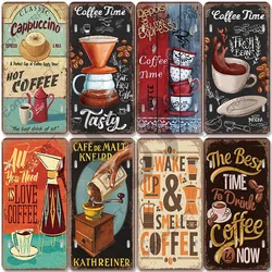 Cartel de café Vintage, letreros de estaño de Metal, taza de café capuchino, placa de matrícula, decoración de pared, cafetería, Bar, comedor, hogar