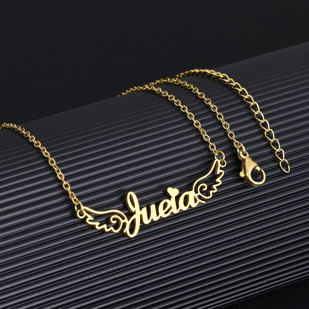

Angel Wings DIY Personalized Name Necklace For Women Stainless Steel Custom Elegant Exquisite Girls Birthday Jewelry Best Gift
