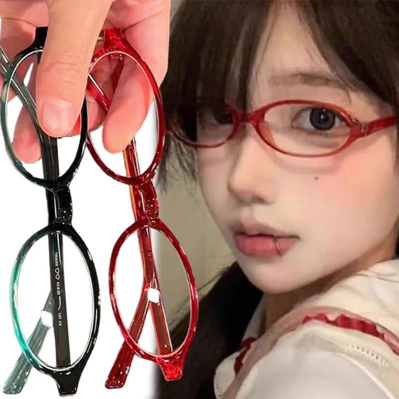Gafas ovaladas de montura estrecha japonesas para mujer, gafas Vintage Y2K antiluz azul, gafas decorativas Harajuku a la moda