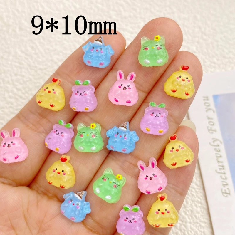 50Pcs New Cute Mini Resin Rabbit, Chick, Frog Flat Back Ornament Jewelry Making Manicure Hairwear Accessories