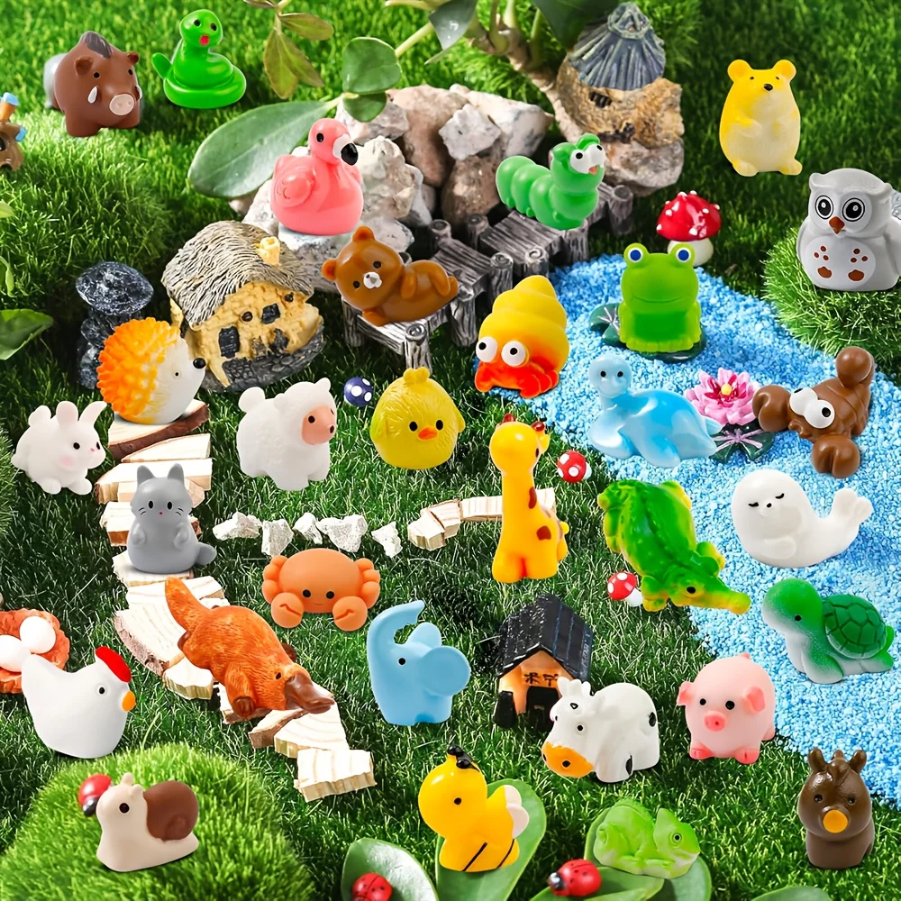 50/100 Pcs Mini Animal Figurines, Colorful Resin Duck Rabbit Bear Chick for Garden, Aquarium, Dollhouse & Party Favors view 5