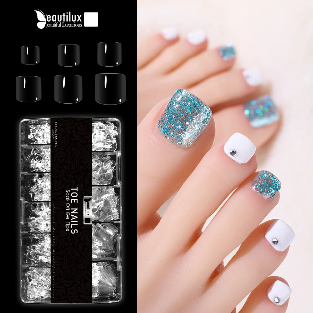 Beautilux Toe Nails 480pcs/box False Fake Soak Off Gel Nail Tips Press On Nails Capsule 11 Sizes For DIY Foot Manicure