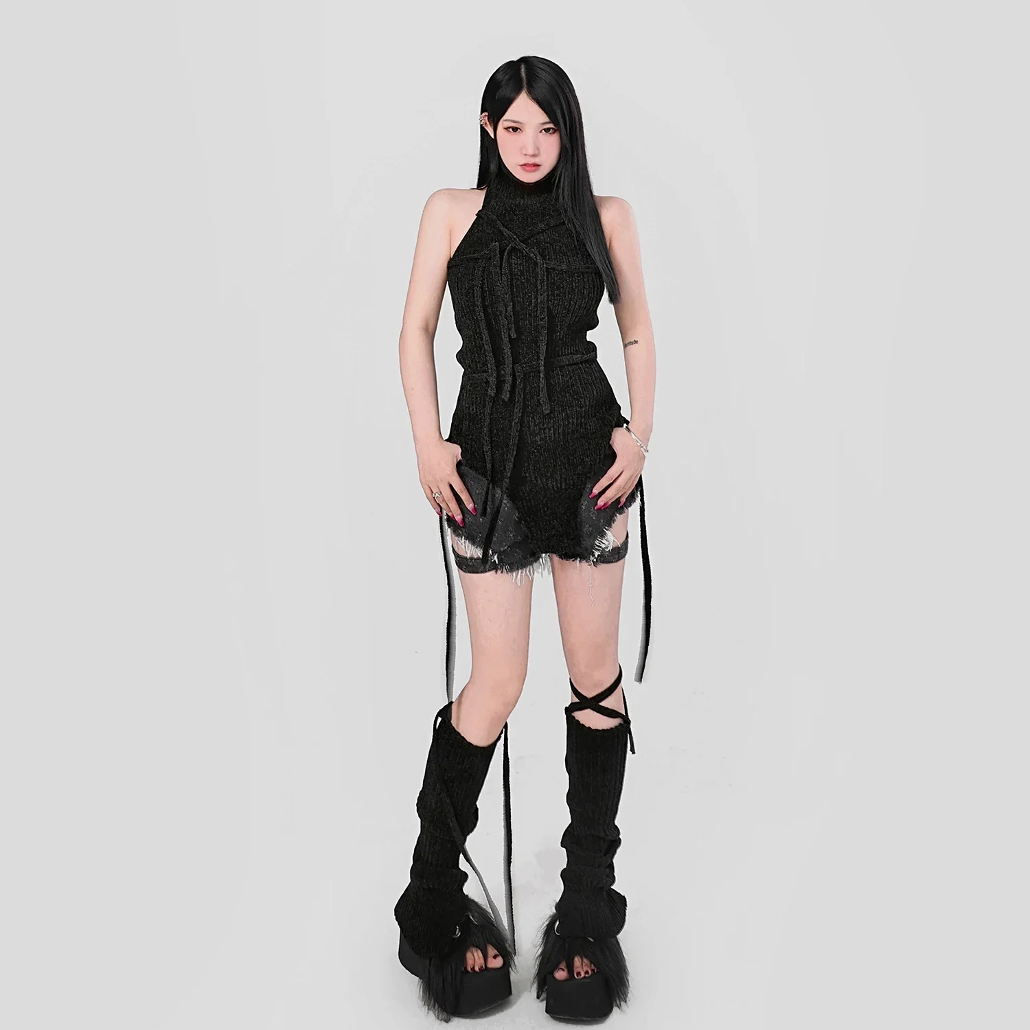 New Autumn Japanese Hot Girl Punk Knee Sleeve Leg Cover Harajuku JK Black Leg Warmer