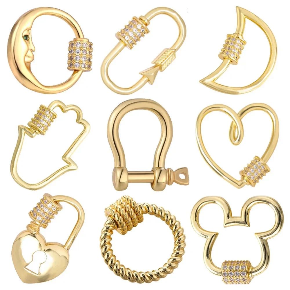 Juya Handmade Creative 18K Gold Plated Brass Screw Locks Carabiner Clasps Accessories For DIY Mesh Chains Pendant Jewelry Making