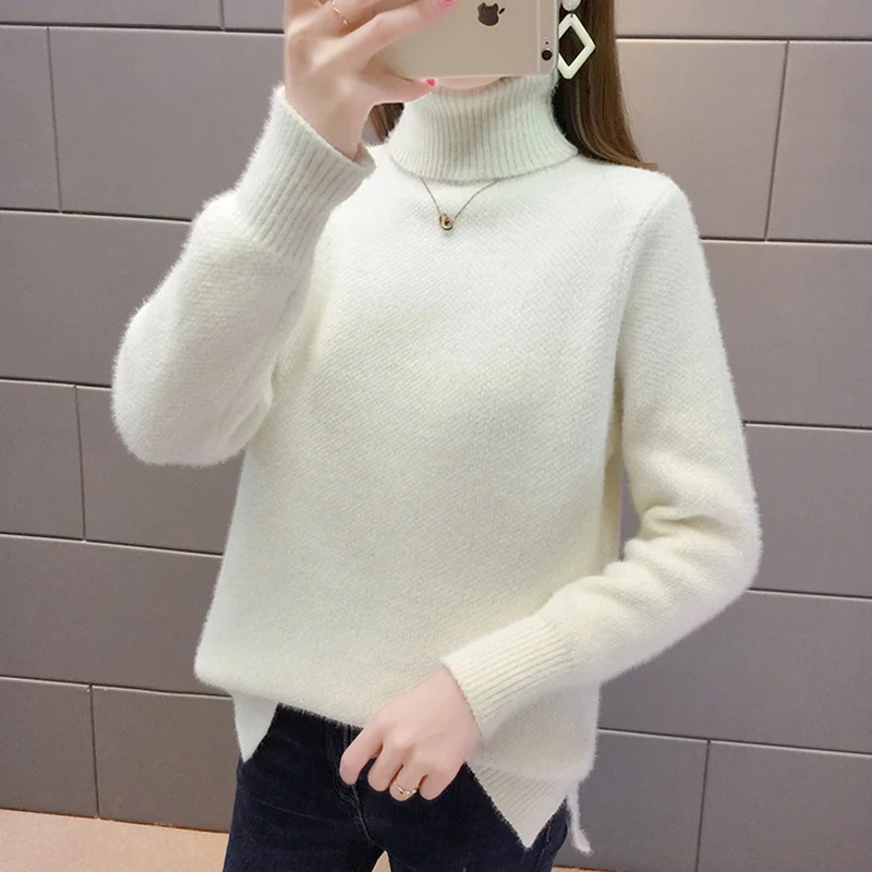 

Autumn Winter Imitation Mink Fleece Sweater Female 2022 New Loose Turtleneck Sweater Women Wear Outer Bottom Shirt Inner Sweater