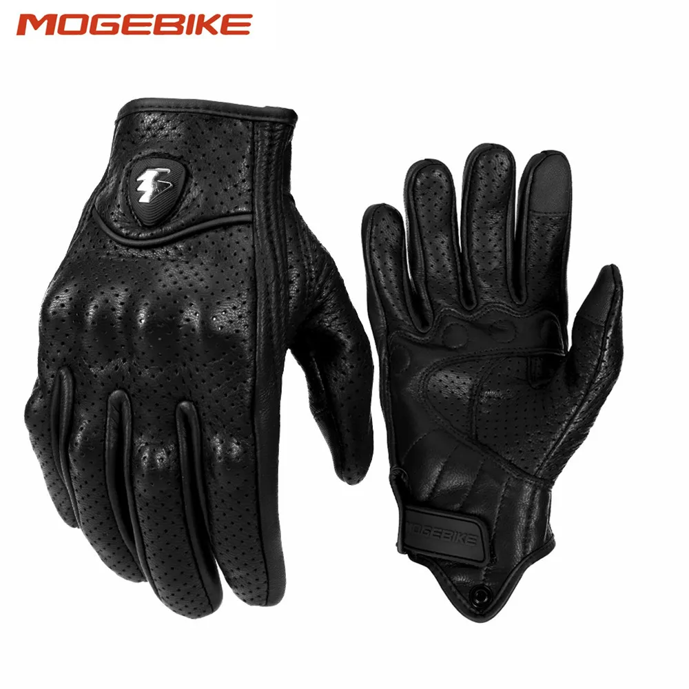 

MOGEBIKE Top quality New Leather Motorcycle Gloves Men Black Wear-resistant Guantes Touchscreen Anti-slip Retro Motobiker Luvas