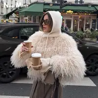 Neo Mint Chic Street Girls cuello redondo abrigo de piel de oveja sintética de Mongolia mujeres 2025 chaqueta de piel cálida y esponjosa de invierno prendas de vestir exteriores recortadas