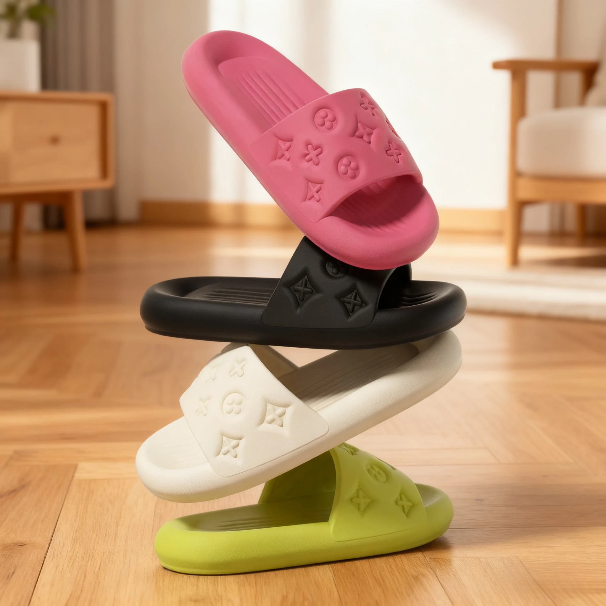 

Летние противоскользящие бесшумные тапочки на плоской подошве, мужские тапочки, новый стиль, для внешней одежды, тапочки из ЭВА на мягкой подошве, обувь для ванной комнаты, пара