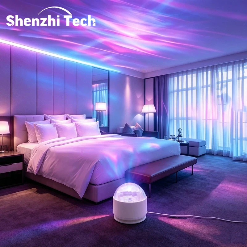 Water Ripple RGB Projector Night Light, USB Powered Dynamic Wave Lamp with Remote for Bedroom Party Decor