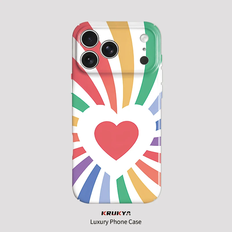 

Krukya Colorful Love Heart Print Phone Case For iPhone 17 Pro Max 17 Air 16 Plus 16e 17e 15 14 13 12 Mini 11 PC Shockproof Cover
