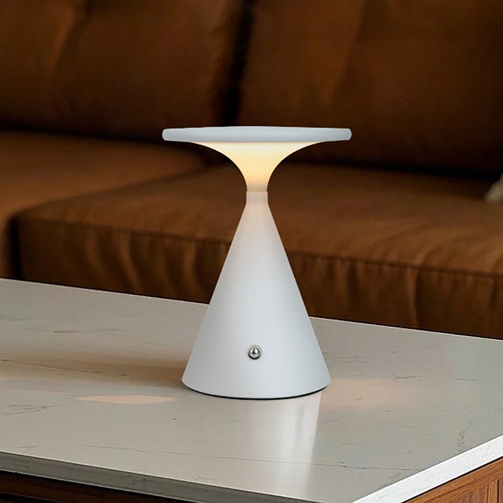 

USB rechargeable touch bedside lamp portable aluminum funnel design bedroom atmosphere night light ﻿