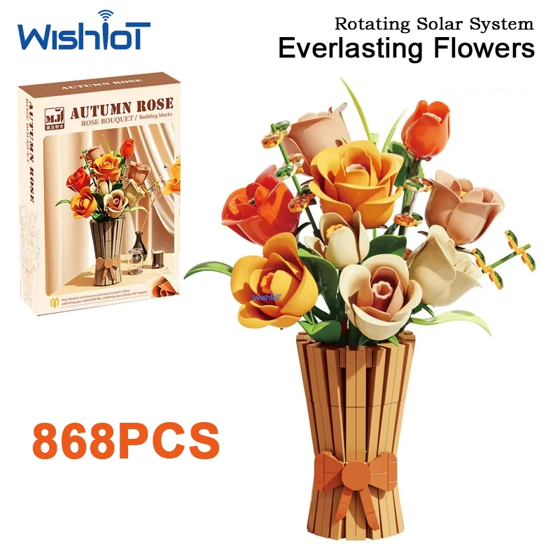 

868pcs Rose Bouquet Building Blocks Eternal Flower Vase Model Bricks Home Decor Ornament Girl Romantic DIY Gift Toy for Adult