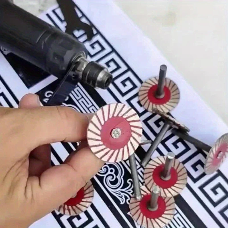 2/4/7pcs Red Diamond Turbo Mini Carving Circular Saw Blade Diamond and 6mm Handle for Granite Marble Ceramic Tile Cutting