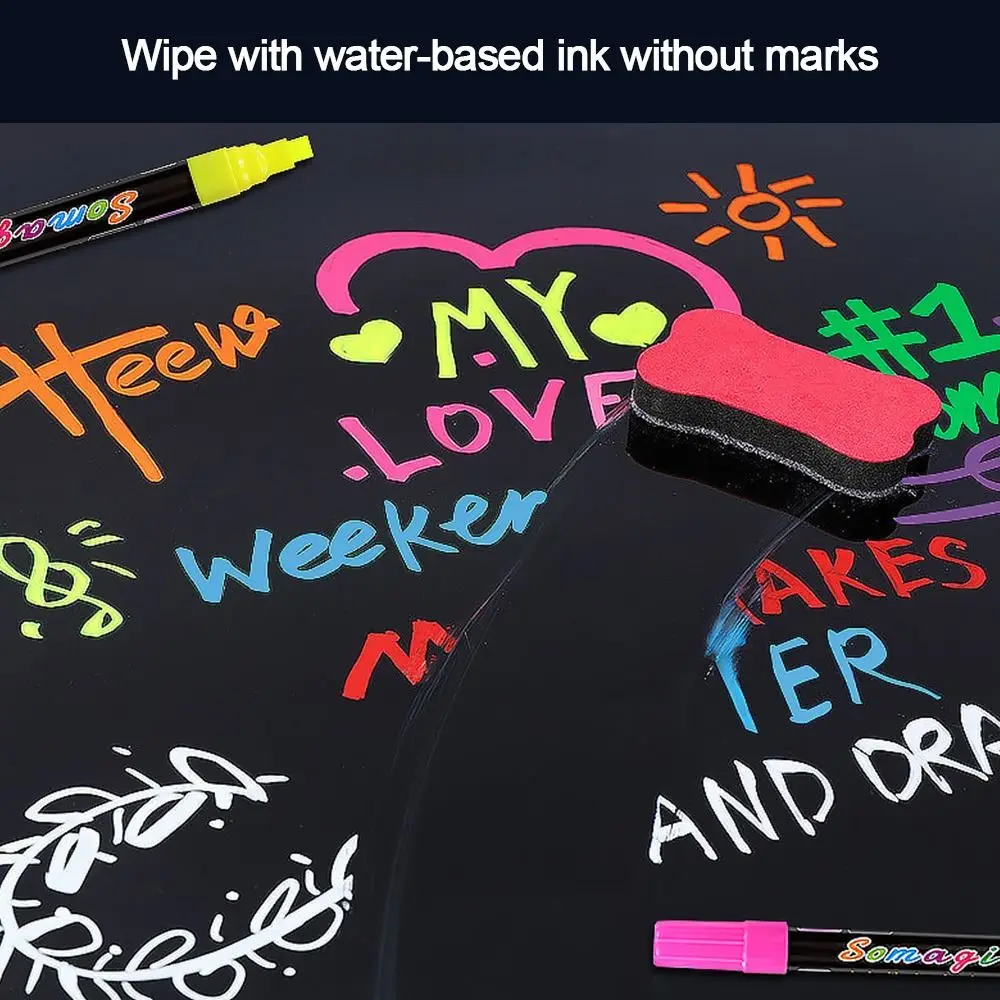 LED Writing Board Liquid Chalk Marker Pen Erasable Blackboard Graffiti Multi Colored Highlighters Fluorescent Marker