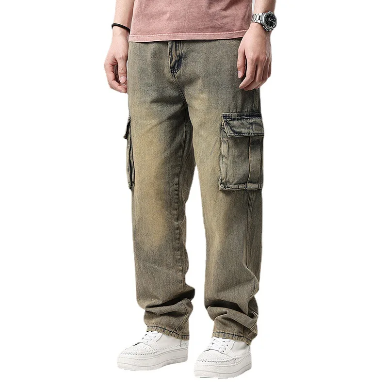 Plus size hip hop trousers men's Vintage retro multi-pocket Cargo pants work skateboard jeans mens jeans 40 42 44 46