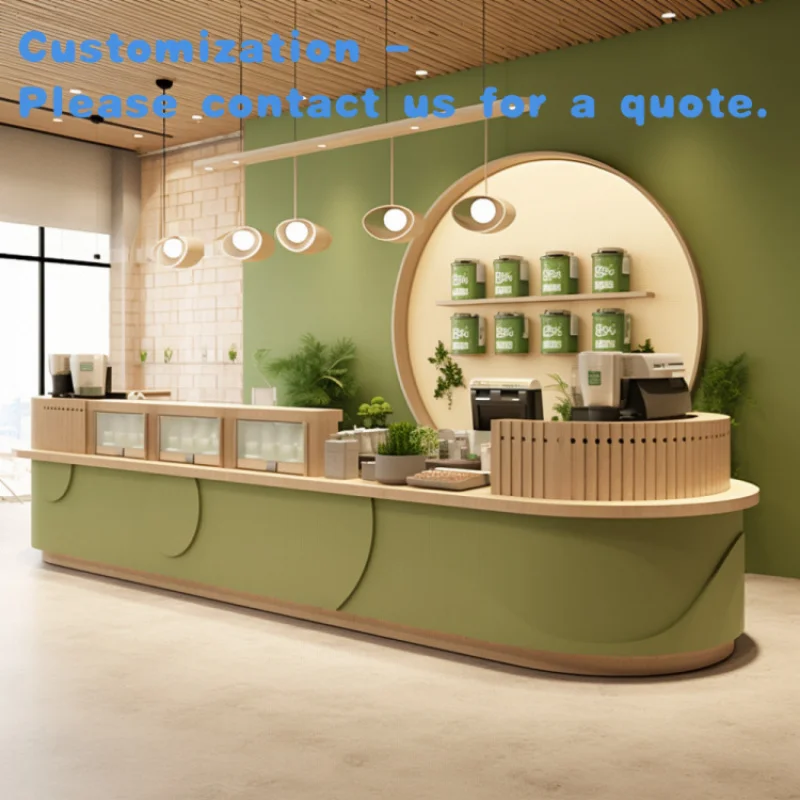 

custom.Custom Commercial Furniture Unique Counter Coffee & Tea Kiosk Food Bar Display Rack with Boba Milk Sale Mall 3D Store Des