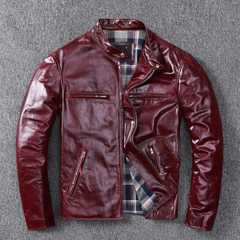 

genuine Free shipping.wholesales,mens slim leather jacket.classic motor batik horsehide coat.leather clothes.leather wear