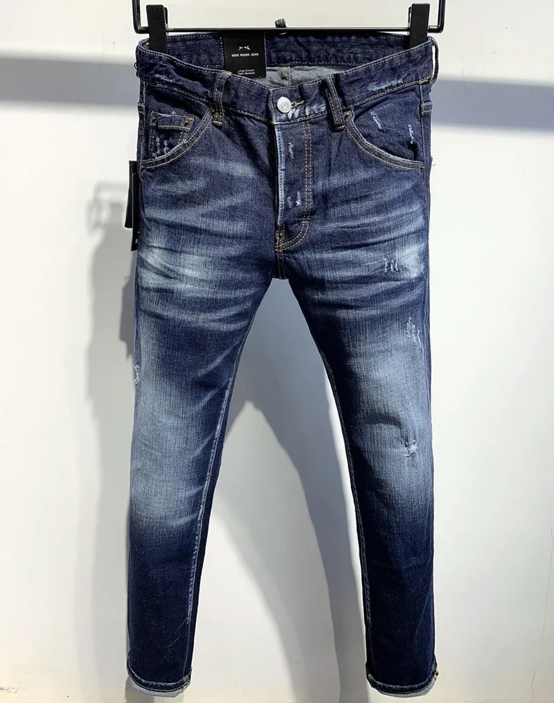 New BRAND Dsq2 Men Jeans Denim Pants Hole Slim Pencil Trousers Metal Buttons Fashionable Blue D2 Cool Guy JENAS For Men