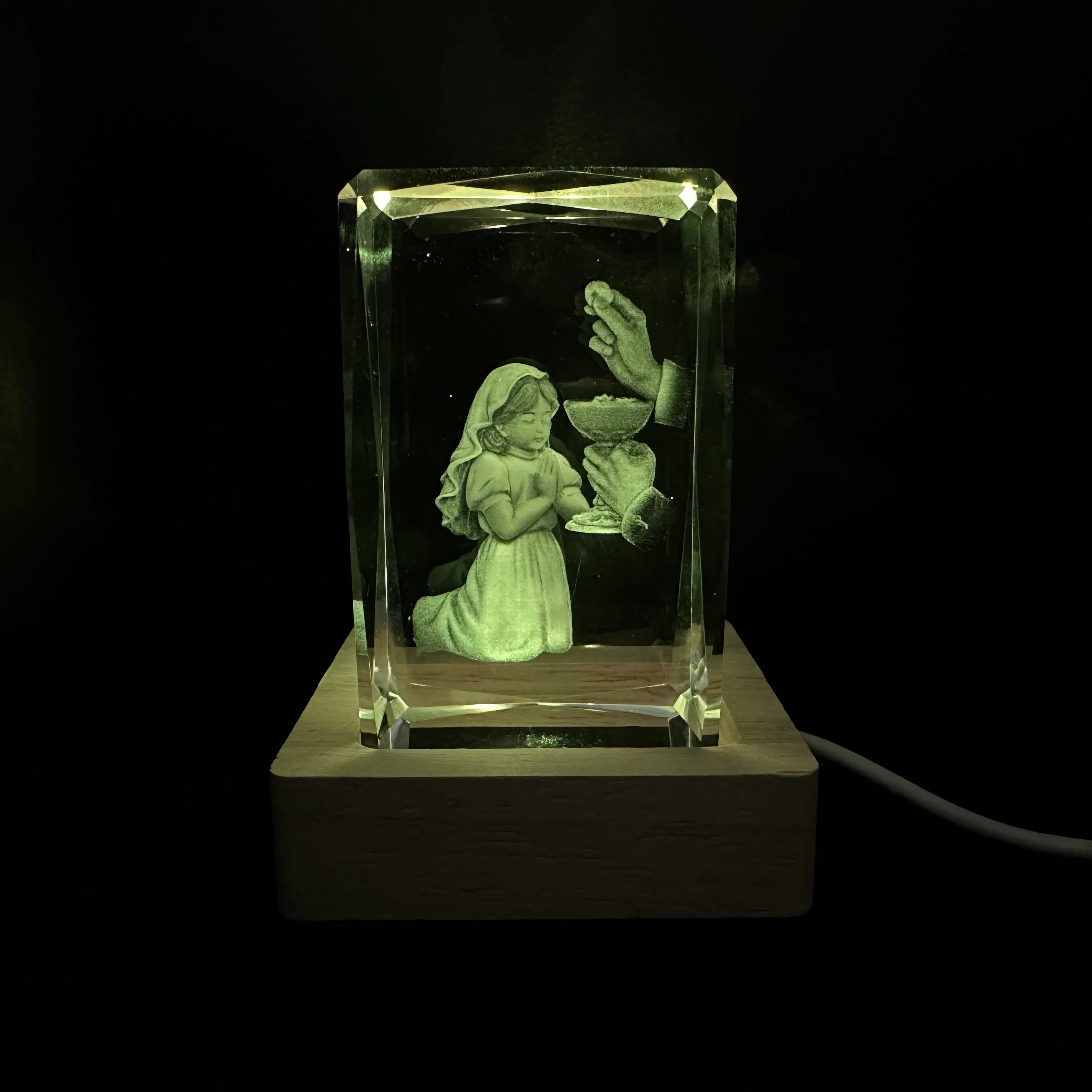 Adult Communion Ceremony Crystal LED Night Light Strip Base, Glass Decorative Gift, Suitable for Bedroom, Living Room, Birthday,