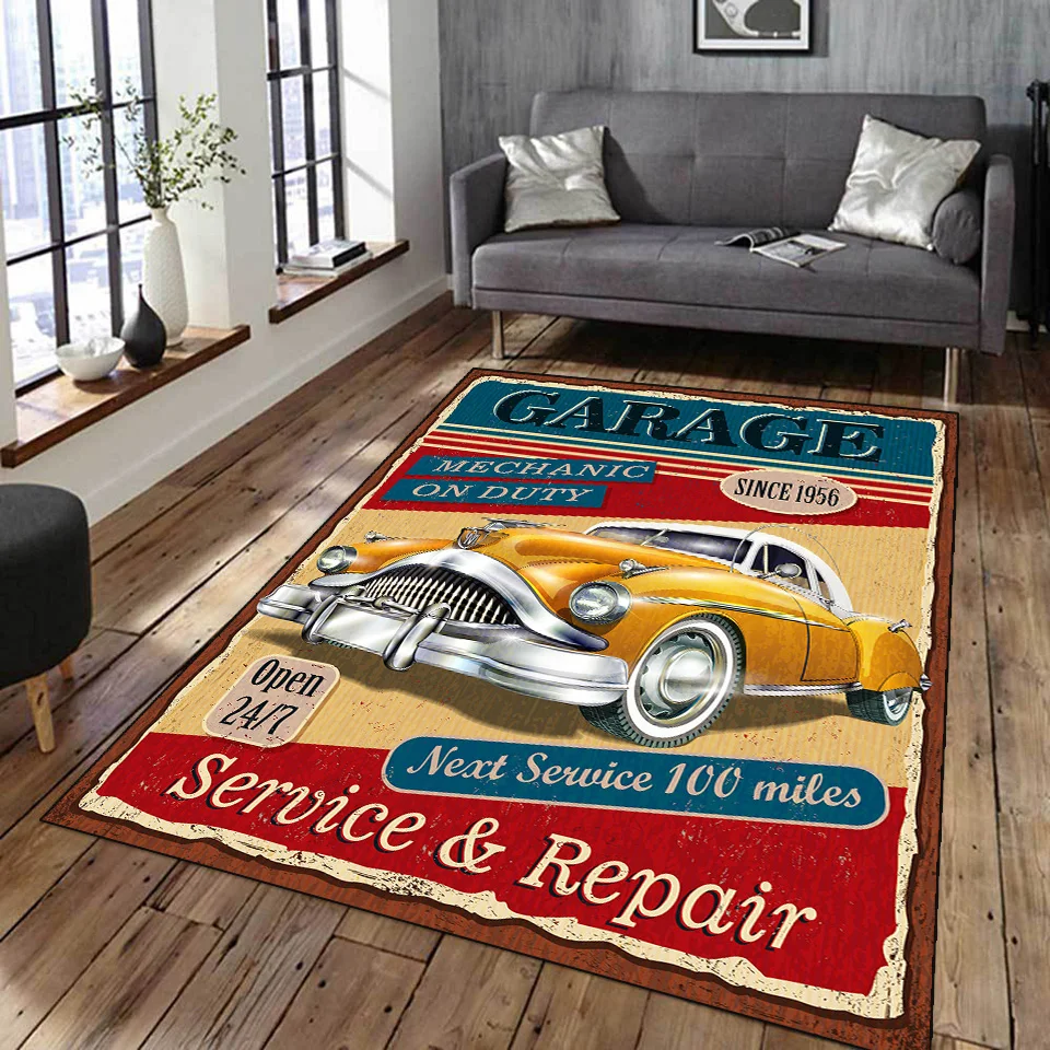 Alfombra con póster de coche y motocicleta clásica Retro, alfombra impresa en 3D, alfombras para sala de estar y dormitorio, decoración del hogar, alfombrillas antideslizantes para puerta