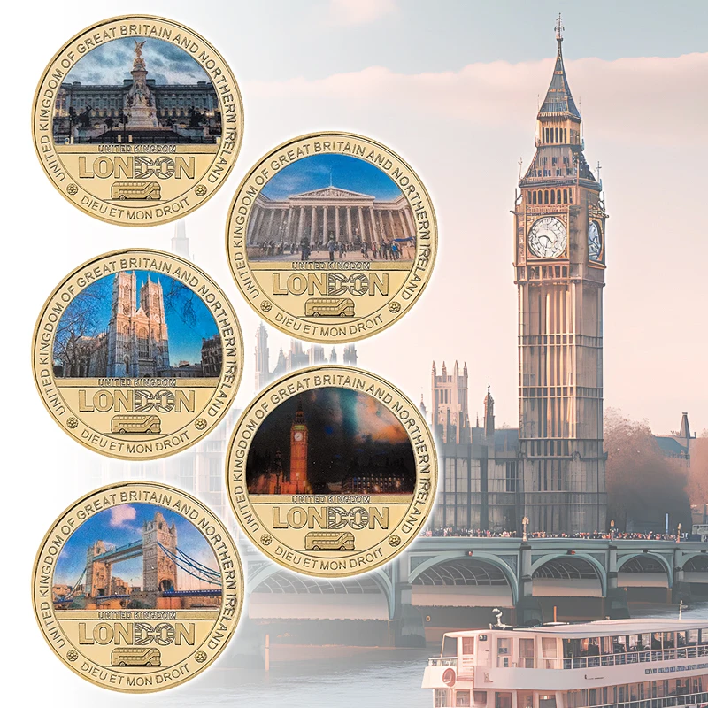 

London Attractions Gold Foil Commemorative Coins Famous Attractions In London Challenge Coin Set Souvenirs Gifts for Collection