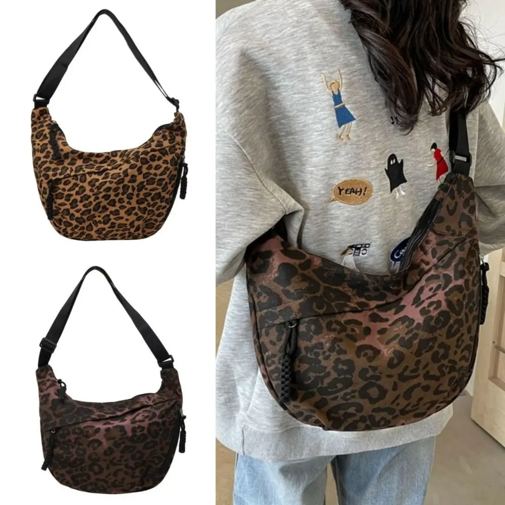 

Trendy Leopard Print Crossbody Bags Canvas Large Capacity Dumpling Bags Adjustable Strap Designer Handbags for Women Ladies