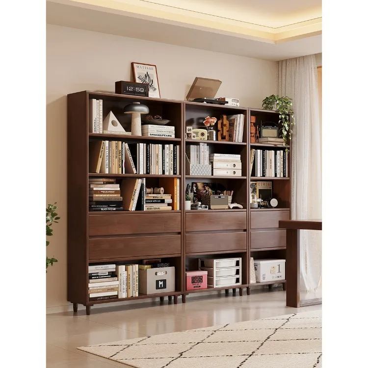 Solid wood bookshelf Floor-to-ceiling shelf Study whole wall combination bookcase Home living room Display cabinet Large capacit