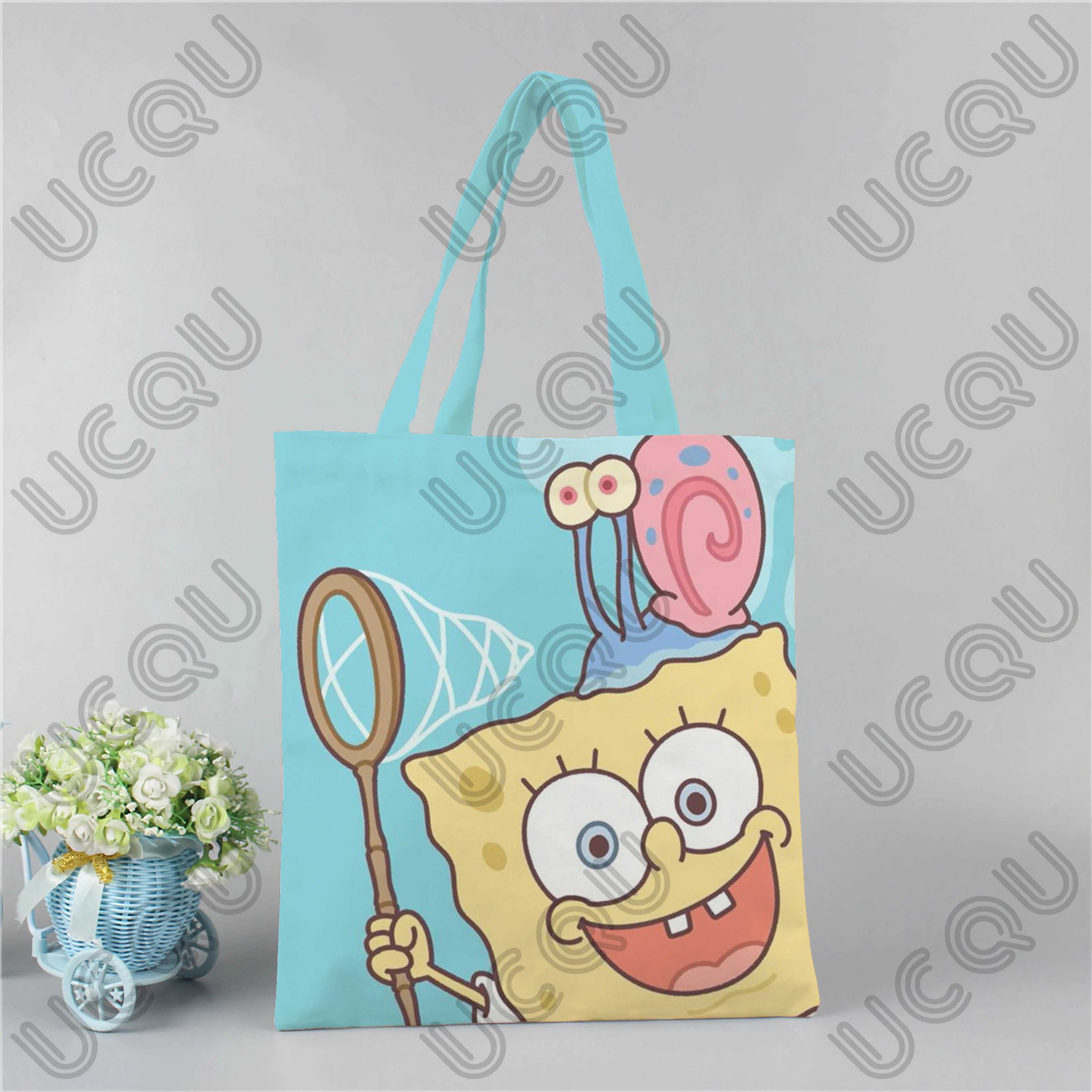 Kawaii S-SpongeBob Print Tote Bags Women Handbag Cute Girls canvas Shoulder Bag Ladies Large Shopping Bag
