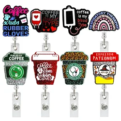Rainbow Coffee Cup Infusion Bag Nurse Badge Reel Retractable Id Badge Holder With 360 Rotating Alligator Clip Nurse Name Holder