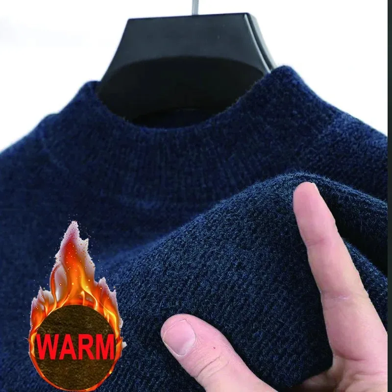 Sweter Rajut Pria Baru Musim Gugur Musim Dingin Lengan Panjang Warna Solid Pullover Pria Merek Kasual Pakaian Pria Hangat Berbahan Fleece Luaran