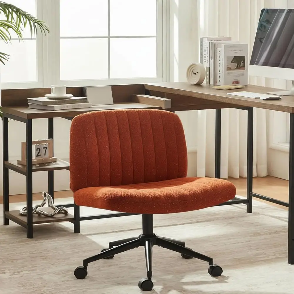 

Swivel Wide Seat Computer Chair, Premium Fabric, Spring Cushion, Modern Design, Orange Vanity Chair