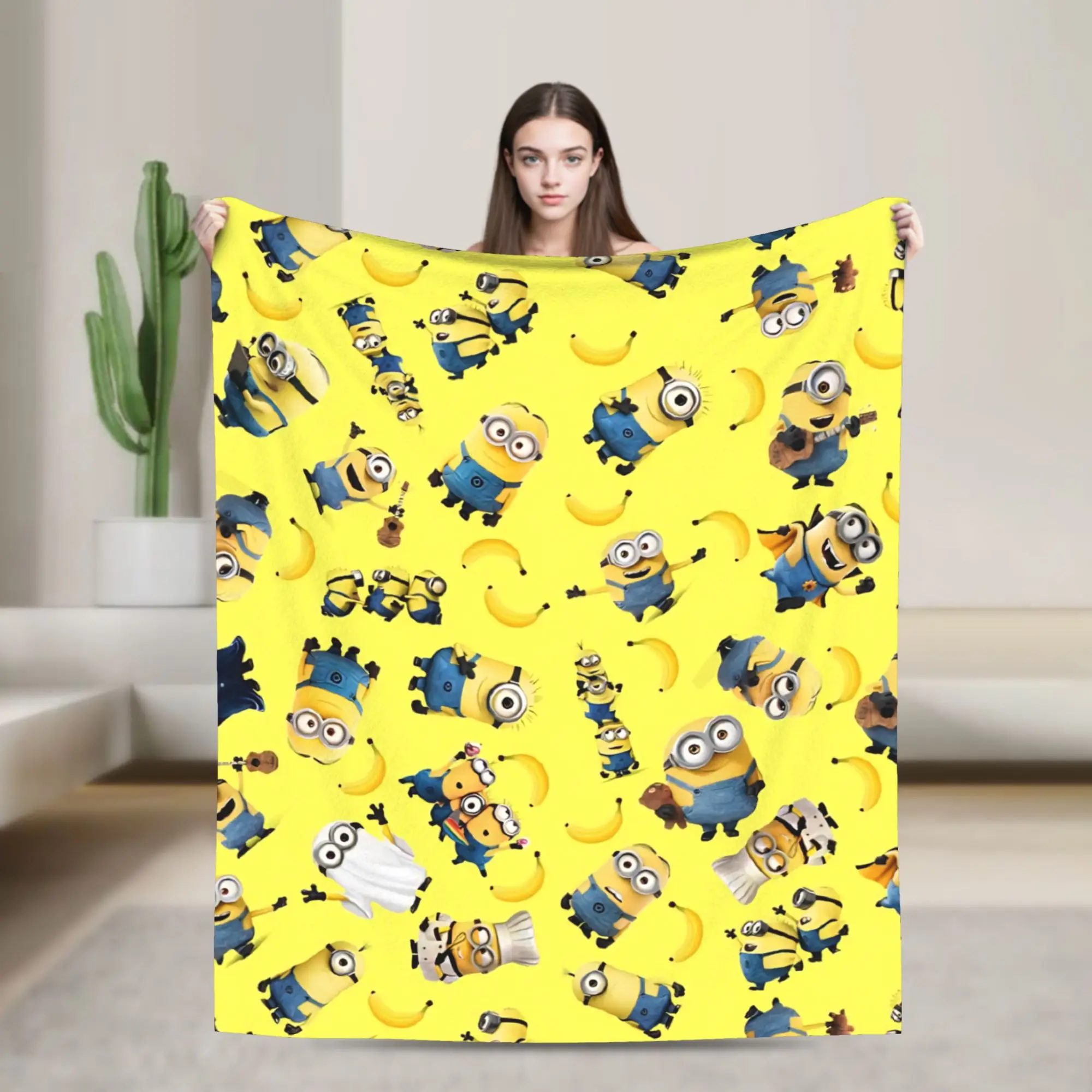 

M-Minions Cartoon Christmas Soft Blanket Travel Plush Throw Blanket Print Home Decor Flannel Bedspread Sofa Bed Cover