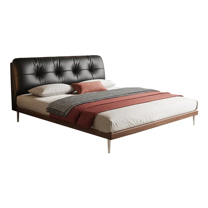 

Solid wood retro simple leather bed