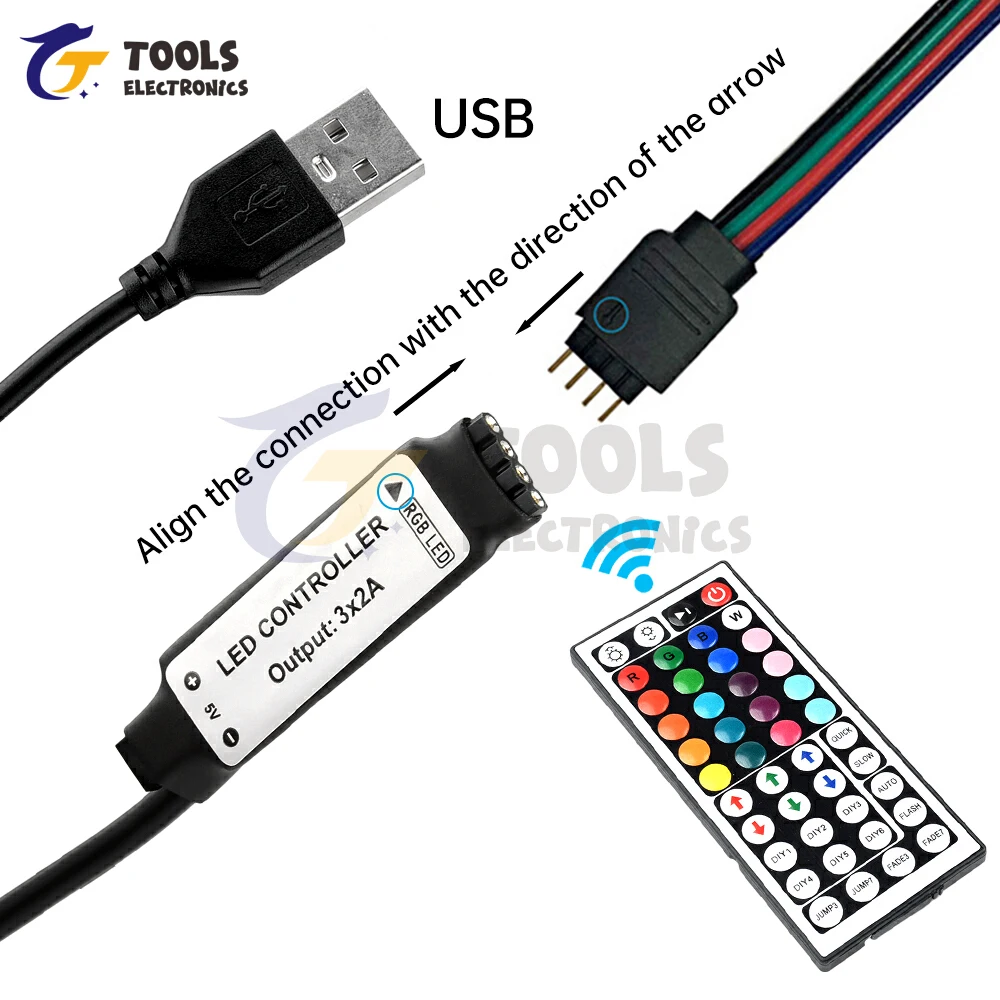 DC 5-24V LED Strip RGB Controller 44 key DC/USB Connector IR Remote Control Dimmer RGB LED Strip Light Strip Controller