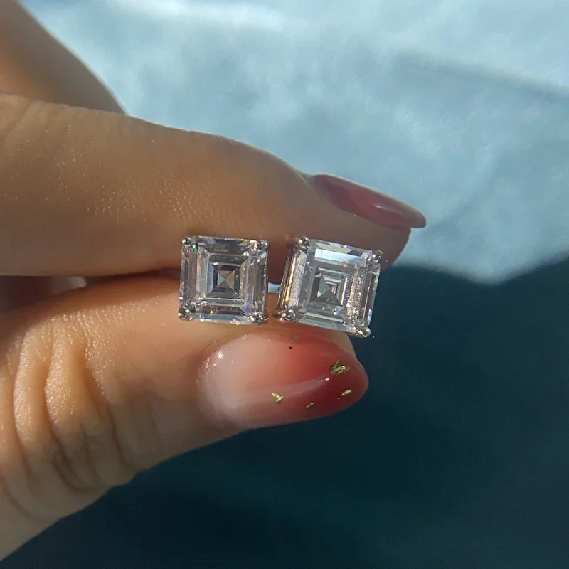 OEVAS Classic 100% Srebro Próby 925, Kolczyki Sztyfty z Diamentami Wysokowęglowymi 7*7MM, Damska Biżuteria Hurtowa — zdjęcie 5