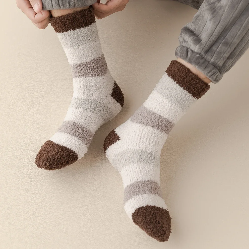 5 Pairs Coral Fleece Thick Winter Socks Men Thermal Cozy Fluffy Warm Socks Middle Tube Sleeping Floor Socks Boys