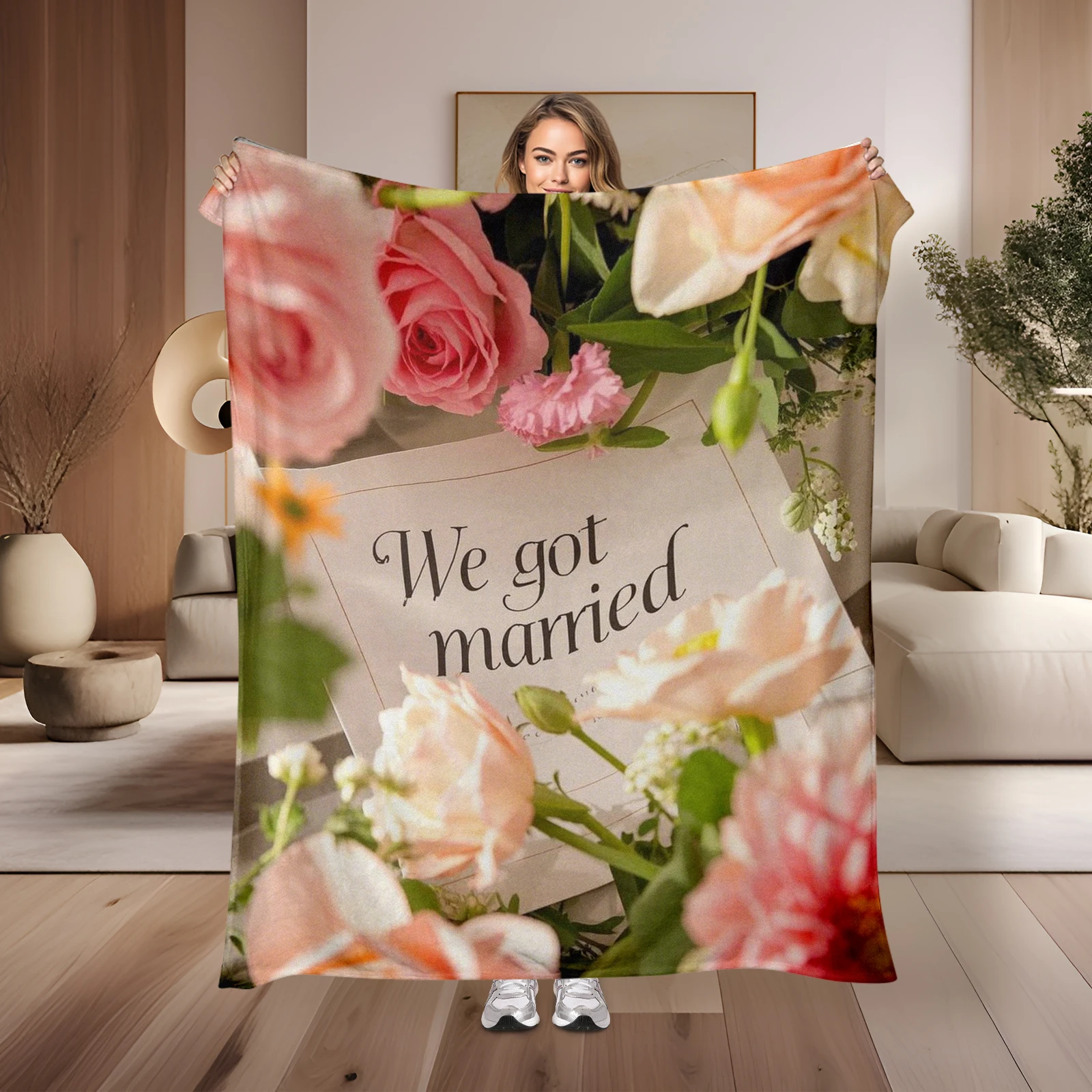 

Beautiful Roses With Romantic Card Messages Blanket Unique Gift For Couples In The Wedding Season