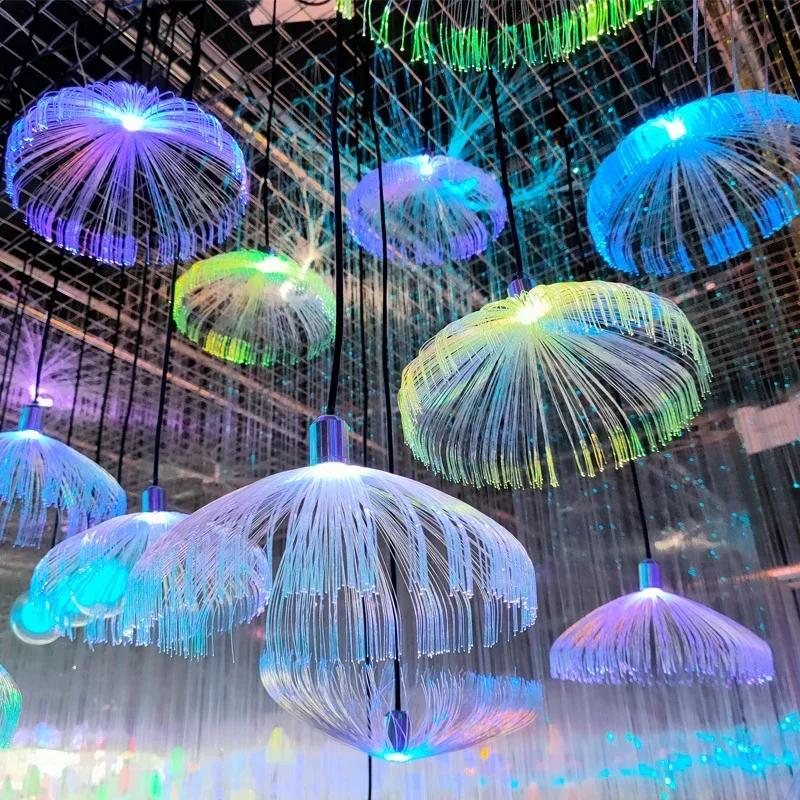 Jellyfish light color changing LED optical fiber  restaurant clear bar atmosphere chandelie outdoor waterproof decoration