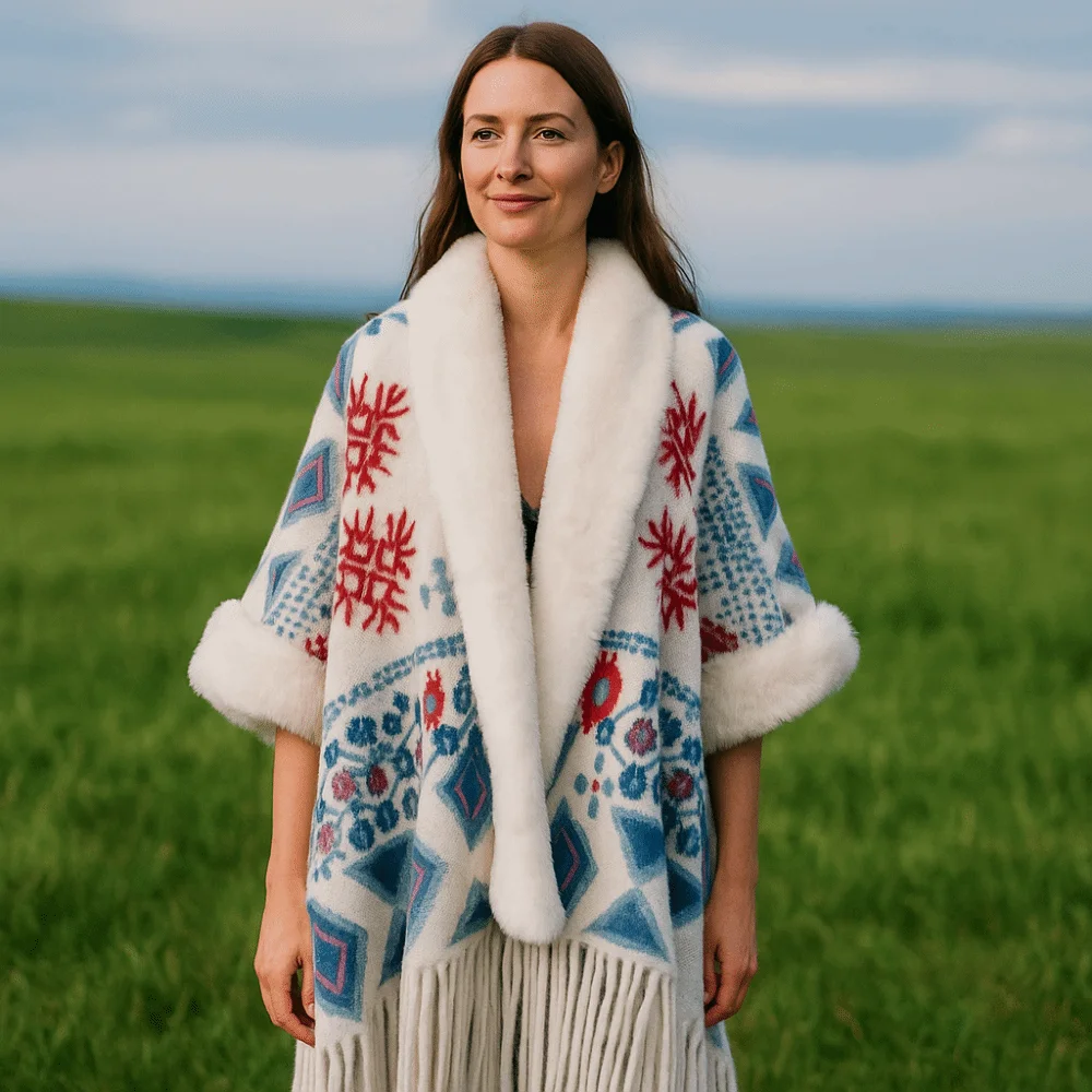 

Плюшевая шаль в этническом стиле, утепленный кардиган в стиле ретро, накидка из искусственного кашемира, зимний теплый пушистый плащ-пончо, внешняя женская мода