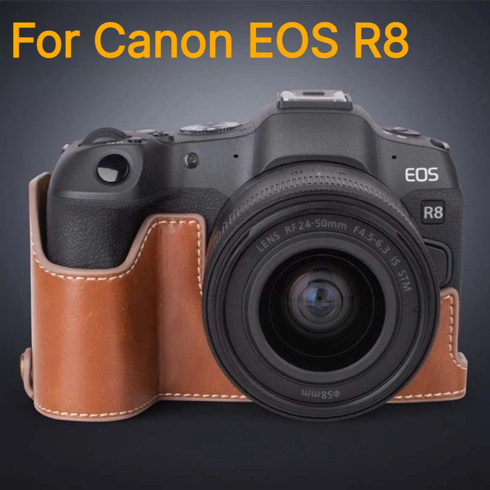 For Canon EOS R8 Camera Case Protector Base Cover Pouch Camera Leather Case Accessories protective cover+1PCS Free Tempered Film
