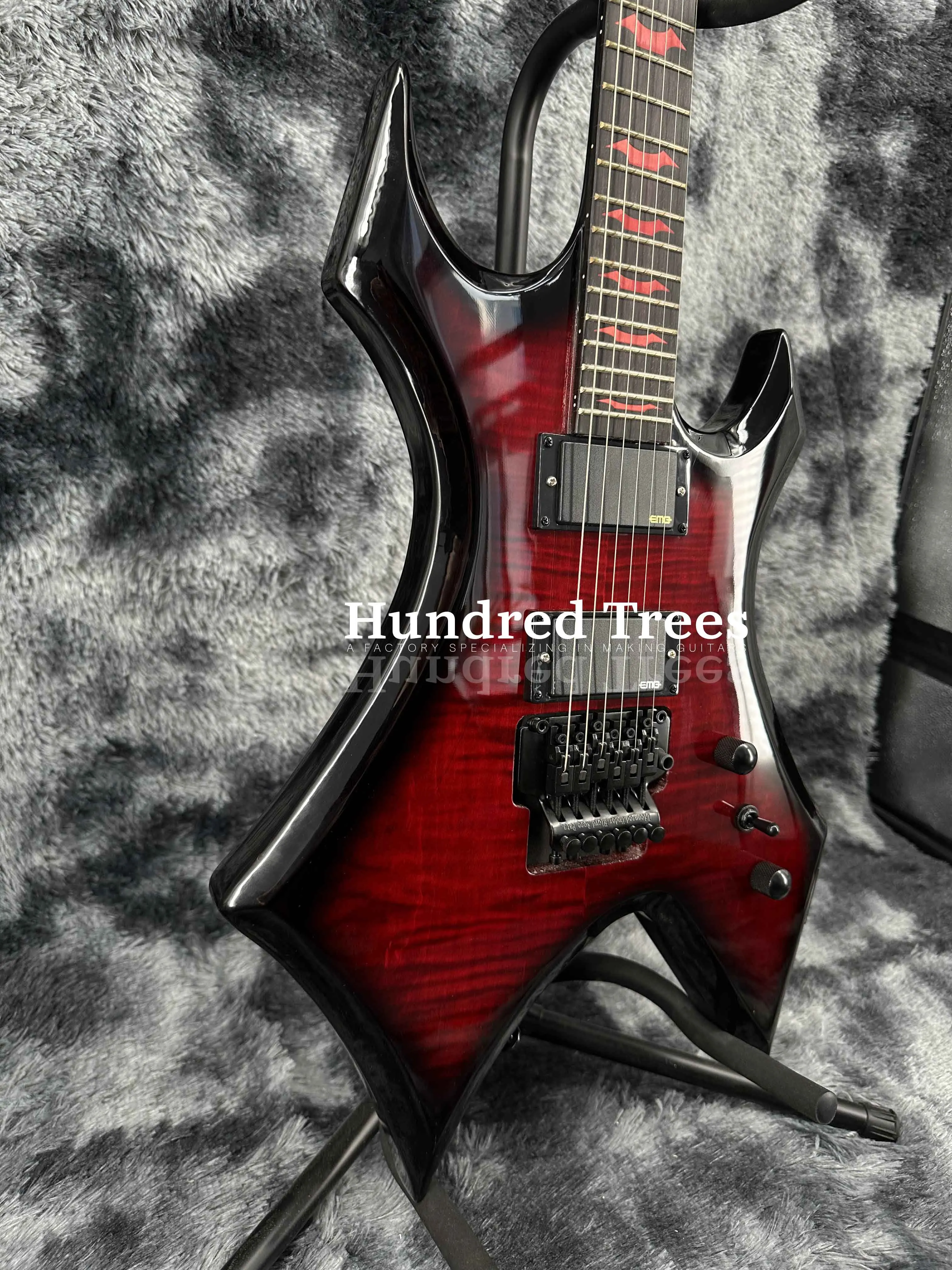 New Solid Warlock Extreme red quilted maple top electric guitar Floyd Rose HH pickup - Free shipping