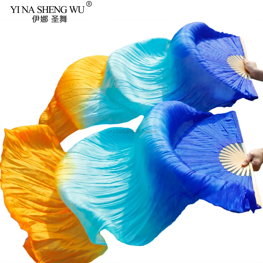 Najnowsze wachlarze do tańca brzucha, 100% jedwab, ręcznie robione wachlarze taneczne, 1 wachlarz na lewą rękę + 1 wachlarz na prawą rękę, królewski niebieski + turkusowy + pomarańczowy jedwabny wachlarz