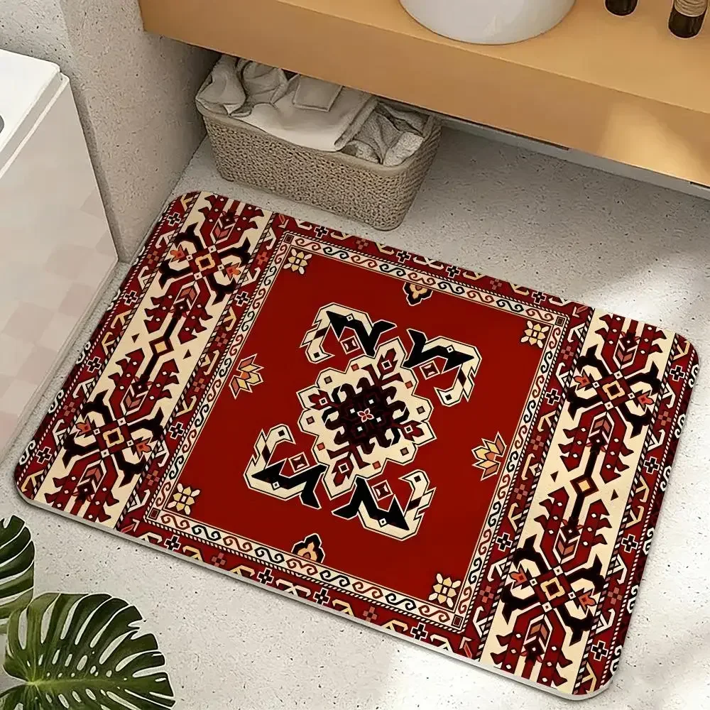 Persian Rug Pattern Floor Mat Diatomite Floor Mat Fast Drying Odor Resistant Non Slip Bath Kitchen Mat