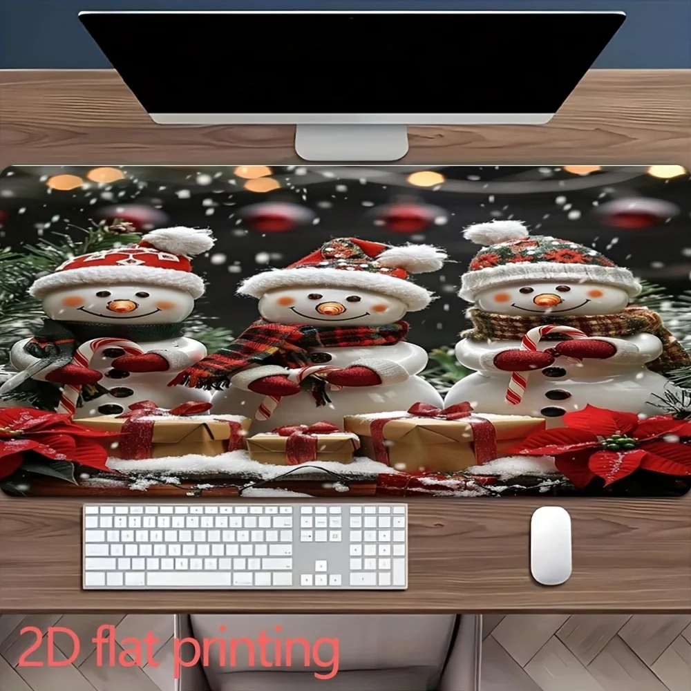 Cute Snowman Christmas Desk Mat Large Extended Mouse Pad Non-Slip Rubber Base Winter Holiday Office Gaming
