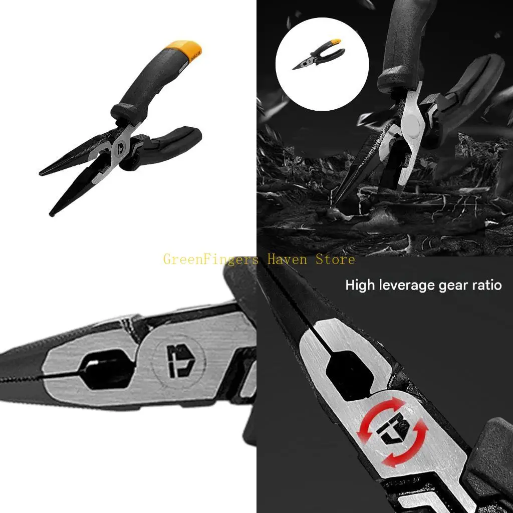 F68D Steel Needle Nose Pliers with Ergonomic Textured Grip, Narrow Serrated Nose and Reduced-Effort Control for Tight Area